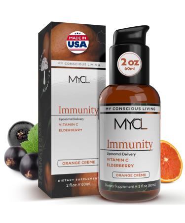 MYCL Liposomal Vitamin C Liquid with Elderberry Echinacea Zinc and Vitamin D - Immune and Antioxidant Support - Orange Cr me Flavor - Made in USA - 30 Pump Servings