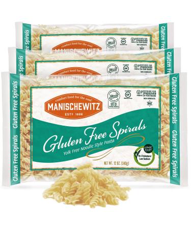 Manischewitz Gluten Free Spiral Noodles 12oz (3 Pack) All Natural Yolk Free Low Sodium Kosher for Passover and Year Round