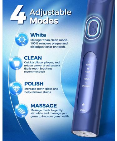 Rotating Electric Toothbrush for Adults with 8 Brush Heads (2 Types) 4 Modes Deep Clean Electric Toothbrush with Rechargeable Power and 2 Min Smart Timer Deepblue 4-deepblue - Buy Online on GoSupps.com