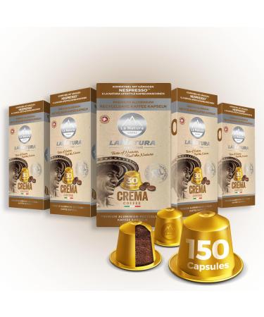 Pack of 150 premium coffee capsules - Compatible with Nespresso machines - 100% recyclable capsules - Made in Switzerland - Balanced velvety coffee cream La Natura Lifestyle