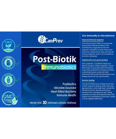 CanPrev - Post-Biotik Immunobiotics 30 v-caps - Postbiotic for Gut Health Supplement - Digestive Support Immune Support and Enzymes for Digestion Supplement - Gut Microbiome Lactobacillus Plantarum - Buy Online on GoSupps.com