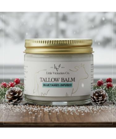 2.0 floz Grass Fed Beef Tallow and Honey Balm Blue Tansy Organic Beef Tallow Balm for Skin is Ideal for Eczema, Stretch Marks, Psoriasis, Itching Beef Tallow for Face & Body Moisturizer