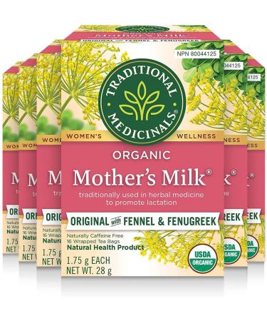 Traditional Medicinals - Organic Mother's Milk Lactation Herbal Tea (Pack of 6) - Supports Breast Milk Production For Nursing Mothers - 96 Tea Bags Total 16 Count (Pack of 6) Mother's Milk Herbal Tea