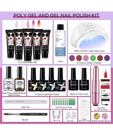 MOROVAN Poly Gel Nail Kit with Drill and 48W UV/LED Lamp - Professional Nail Extension Gel for Beginners - Luminous Poly Nail Gel Kit with Tools - Dream Night - Buy Online on GoSupps.com