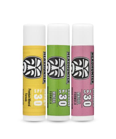 Headhunter Sport Chapstick Sunscreen SPF 30  Natural Mineral Waterproof Lip Balm For Sun Protection  Ultra Solar Defense - Reef Safe Sunblock Chap Stick  3 Flavors - Coconut  Pineapple  Mango (3 Pack) 3 Count (Pack of 1)