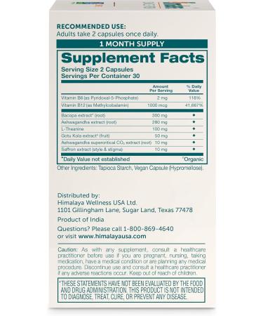 Himalaya Focused Mind: Ashwagandha Bacopa & L-Theanine for Enhanced Focus Energy & Attention - 60 Vegan Capsules Gluten Free 1 Month Supply - Buy Online on GoSupps.com