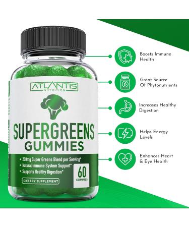 Supergreen Magnesium & Ashwagandha Gummies - Sleep Aid & Muscle Cramp Relief | Immune Support with Spinach, Broccoli, Green Tea & Acai - 60 Gummies - Buy Online on GoSupps.com