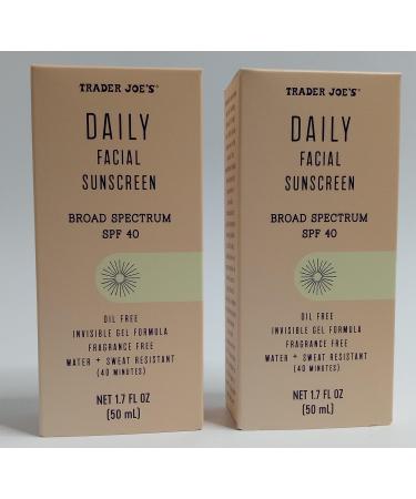Trader Joe's Daily Facial Sunscreen SPF 40, Oil-Free Invisible Gel Formula - 1.70 Fl Oz (2-Pack) - Buy Online on GoSupps.com
