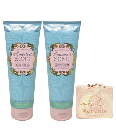 Bath & Body Works Sweetest Song 2 Pack Body Cream Bundle with a Himalayan Salts Springs Bar Soap - Full Size
