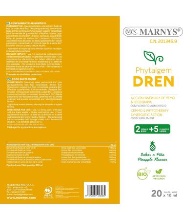 Phytalgem Dren - Balancing Fluids for Wellbeing | 20 x 10ml Pineapple Flavor Bottles - International Shipping Available - Buy Online on GoSupps.com