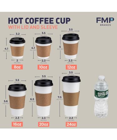 50 Pack 16 oz White Paper Coffee Cup with Black Dome Lid and Kraft Sleeve Combo - Buy Online on GoSupps.com