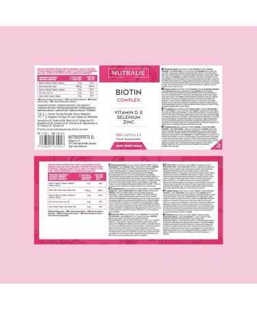 Biotin Hair Growth 10000 mcg Capsules with Vitamins D and E, Zinc, Selenium - Promotes Hair Growth, Skin and Nail Health - 120 Capsules by Nutralie - Buy Online on GoSupps.com