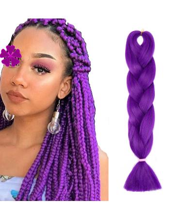 Braiding Hair Extensions Jumbo Braid Hair 24 Inch 1pc High Temperature Synthetic Fiber Hair Extension Dark Purple for Women