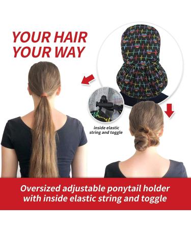 ABAMERICA Women's Surgical Scrub Cap with Ponytail Holder Personalized Nurse Hat for Long Hair | D02 Heart Beating Design - Buy Online on GoSupps.com