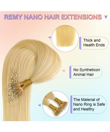 KOCONI 14 Inch Bleach Blonde Nano Rings Human Hair Extensions - Platinum Blonde #24 Double Drawn Nano Tip Beads - 50g 1g/Strand - Buy Online on GoSupps.com