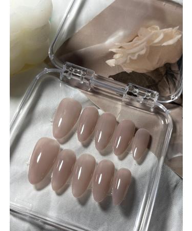 Handmade Press On Nails Short MouyouGlow Almond Pink Nude Natural Natural Solid Resuable Fake Nails with Self-Adhesive Handmade Artificial Fingernails 10 Pieces (#09-M)