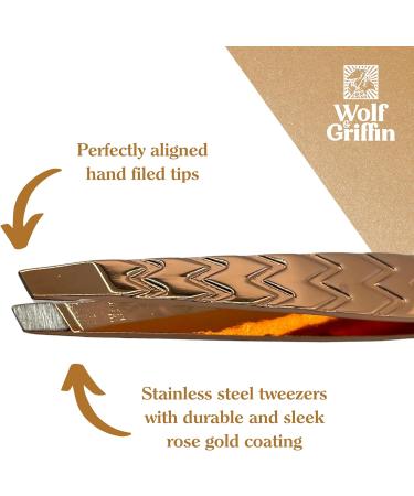 Wolf & Griffin Rose Gold Precision Tweezers - Professional Slanted Stainless Steel with Case | Ultimate Quality for Flawless Grooming - Buy Online on GoSupps.com