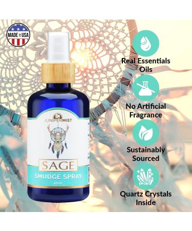 JUNIPERMIST White Sage Spray - Cleansing Negative Energy with Pure Essential Oils and Crystals (4 Fl Oz) - Buy Online on GoSupps.com