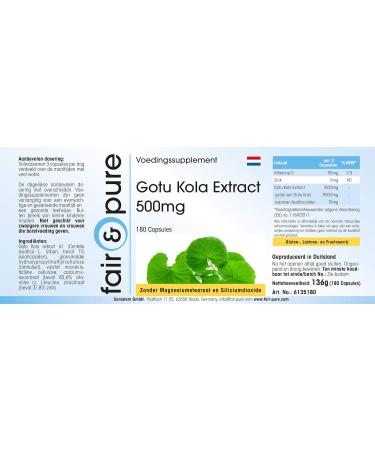 Fair & Pure Gotu Kola Capsules 500mg - Vegan - 180 Capsules - Zinc & Vitamin C - Pure Gotu Kola Extract - Buy Online on GoSupps.com