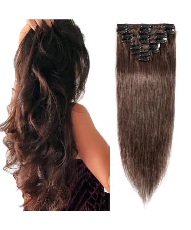 SEGO Extensions Clip in Human Hair Real Hair 8 Pcs Hair Extension Hairpiece Natural Straight Remy Hair Medium Brown#4 40 cm (65 g)