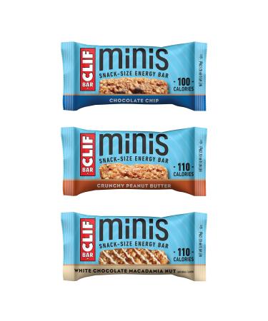 CLIF BARS - Mini Energy Bar Variety Pack - Chocolate Chip, Crunchy Peanut Butter, White Chocolate Macadamia Nut - Made with Organic Oats - Plant Based (0.99 Oz Snack Bar, 30 Count) Packaging May Vary Minis Variety Pack
