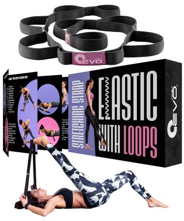 YOGA EVO Exercise Band with Loops for Physical Therapy Yoga, Exercise and Flexibility Elastic Fitness Stretch Band + Exercise Instructions & Carry Bag Elastic - Strong resistance