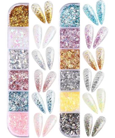 Ebanku 2 Boxing Holographic Nail Art Foil Flakes - Gold & Silver Glitter Confetti for DIY Nail Art Decoration - Buy Online on GoSupps.com