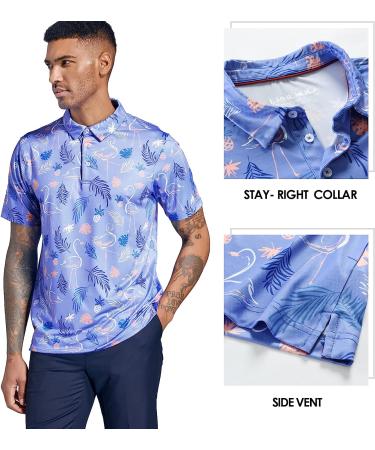 Ephemoca Men's Golf Shirt - Dry Fit Performance Polo Shirt, Flamingo Print, Moisture Wicking - Size Medium - Buy Online on GoSupps.com