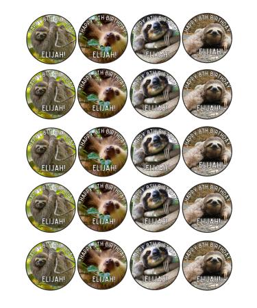 edible 20 x Animal SLOTH Personalised cupcake toppers UNCUT (icing paper)