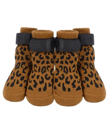 Petloft anti-slip dog socks 4 pieces indoor slide-resistant dog socks with adjustable removable fastening tape for small medium-sized dogs cats puppies older pets (l khaki paw) khaki paw l