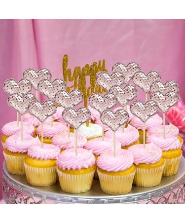 60Pieces Heart Cupcake Toppers Champagne Valentines Day Cupcake Toppers Decorations Double Colors Heart Shaped Cupcake Cake Decorations for Valentine Wedding Party Mother's Day - Buy Online on GoSupps.com