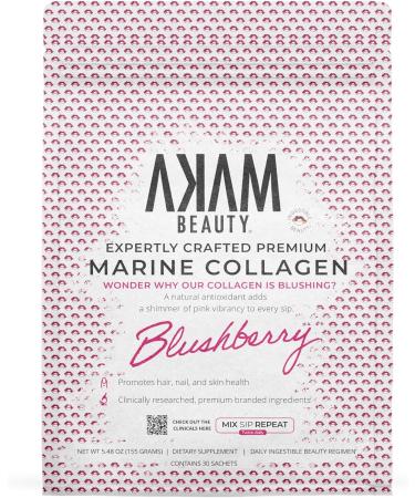Marine Collagen Peptides Powder Type I II & III 30-Count Pouch (Blushberry) Premium Daily Support for Hair Skin Nails & Joints Ingestible Beauty by Akam - Buy Online on GoSupps.com
