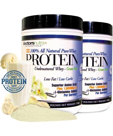 Pure 100% Undenatured Grass Fed Whey Protein | Doctors Nutra | Low Carb Low Fat | Rich Vanilla Flavor | No Artificial Ingredients | 1000mg L-Glutamine - International Shipping - Buy Online on GoSupps.com