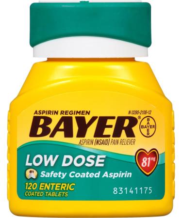 Bayer Low Dose 81mg Aspirin 120 Enteric Coated Tablets - Heart Health Support - Buy Online on GoSupps.com