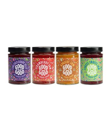 Good Good Assorted Keto Friendly Jams Pack - Concord, Strawberry, Apricot and Forest Fruit Jam - 4 Pack No Added Sugar Jams