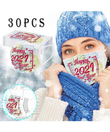 BEUU 30PCS Disposable Face_Mack for Adult 2021 Happy New Year Face Bandanas 3-Layer Non-Woven with Elastic Earloops - Buy Online on GoSupps.com