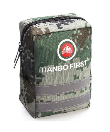 TIANBO FIRST Small First Aid Kit, 120 Pieces Personal First Aid Kit, Outdoor Emergency Survival Bag, Compact Medical Safety Case for Camping Hiking Travel Hunting Family School Car Light Green Camo