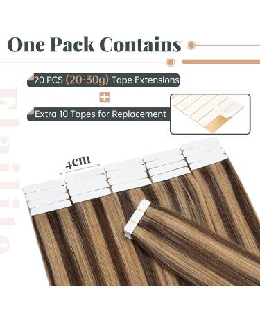 Elailite 30cm Tape Extensions - Real Remy Hair 20 Pieces #4/27 Medium Brown & Dark Blonde Smooth Adhesive - International Shipping Available - Buy Online on GoSupps.com