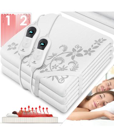 Kesser double heat under bed 160x140cm with automatic switch-off 2 temperature zones remote control |Heating blanket with 3 temperature levels |Heat bed pad for the bed |Heat ceiling made of soft fleece 160x140cm white - with pattern