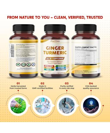 Ultra Ginger & Turmeric Aids Digestion & Supports Heart Health Includes Cayenne Pepper Lemon Balm Cinnamon Peppermint Green Tea - 150 Capsules 150 count (pack of 1) - Buy Online on GoSupps.com