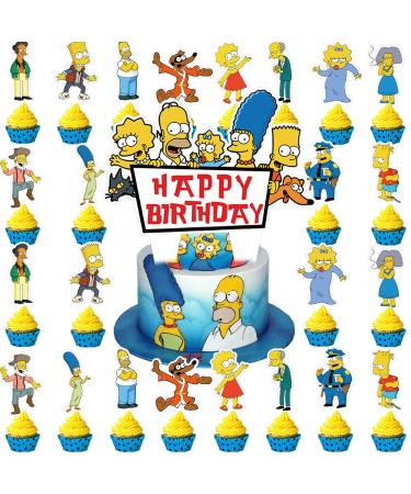 37Pack Cake Decorations Cartoon Party Supplies with 36pcs Cupcake Toppers 1pcs Big Cake Topper for Cartoon Family Birthday Party Supplies