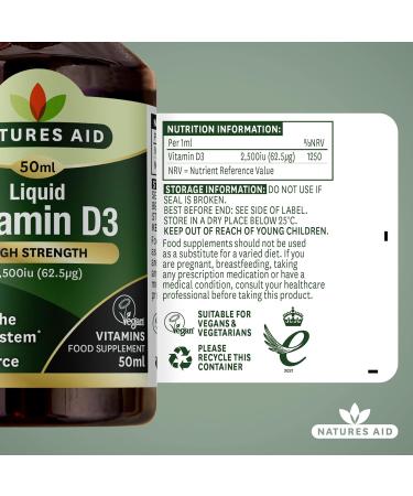 Natures Aid Vegan Vitamin D3 Liquid 2500iu with Dropper - 50ml (Pack of 1) - Buy Online on GoSupps.com