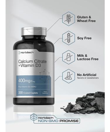 Calcium Citrate with Vitamin D3 200 Caplets | Vegetarian Supplement | Non-GMO Gluten Free by Horbaach - Buy Online on GoSupps.com