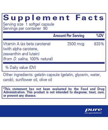 Pure Encapsulations Beta Carotene with Mixed Carotenoids 90 Softgel Capsules - Hypoallergenic Antioxidant and Vitamin A Precursor - Buy Online on GoSupps.com