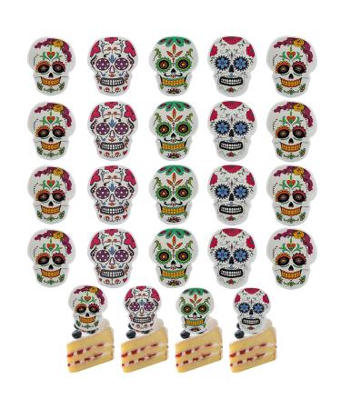 Day of the Dead Cupcake Rings 24Pcs Sugar Skull Cupcake Toppers Decoration for Kids Dia De Los Muertos Halloween Birthday Party Favors Supplies