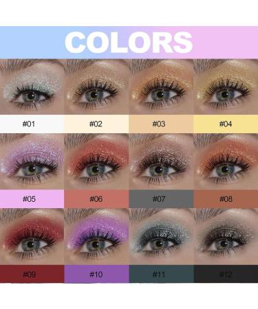 Eye Gloss Eyeshadow | 12 Colors Shimmer Eyeshadow Waterproof Long Lasting Quick-Drying Brilliant Gel Highlighter Sparkling Shimmer Eyeshadow Pochy - Buy Online on GoSupps.com