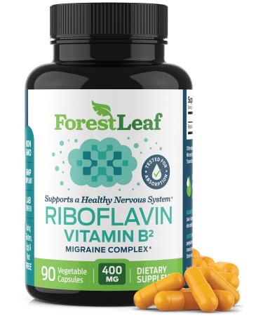 Vitamin B2 Riboflavin 400mg - 90 Capsules - Promotes Healthier Blood Nervous System Energy and Metabolism  Non-GMO Gluten Free Daily Dietary Supplement  by ForestLeaf