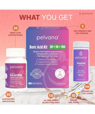 Pelvana Boric Acid Suppositories 160 Piece Kit for Vaginal pH Balance, Odor, Itching, Dryness & Discharge - Buy Online on GoSupps.com