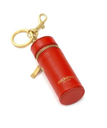 Cockatoo Nappa Leaeher Zipper Lipstick Case with Keyring Chapstick Holder Keychain (TRUE RED)