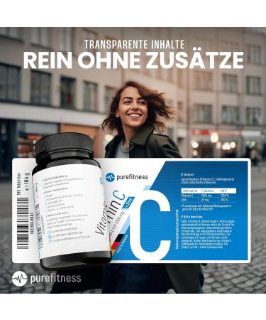 PureFitness Vitamin C 1000mg & Zinc 25mg - 180 Tablets | Immune Support Natural Complex No Additives | High Dose Vitamin C for Adults - Buy Online on GoSupps.com